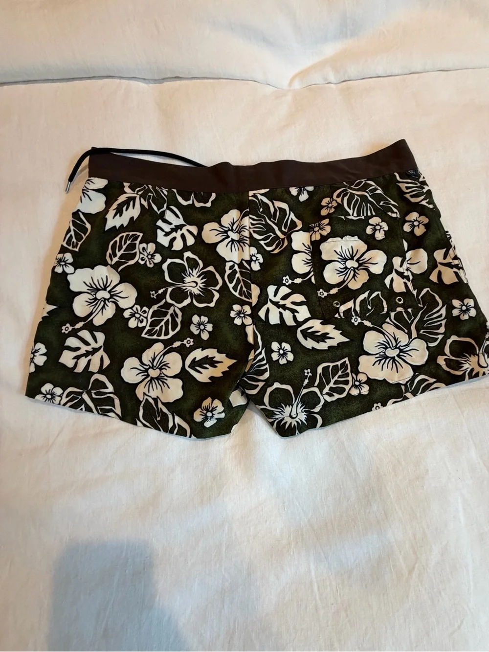 Parke & Ronen Brown & Green Floral Swim Shorts with White Accents